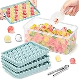 BOXLUNT Mini Eiswürfelform, Runde Eiswürfelform mit Deckel, 1in x 99 Stück Klein Eiswürfel Eiswürfelbehälter Ice Cube Tray Mold mit Eisbehälter & Eiszange für Bier Cocktails Whisky Kaffee - Blau