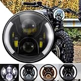 DREAMIZER 7 Zoll LED Motorrad Scheinwerfer E-geprüft mit weißem Tagfahrlicht Angel Eye Bernstein Blinker Kompatibel mit Harley Road King Street Glide Softail Electra Glide J-eep Wrangler JK TJ