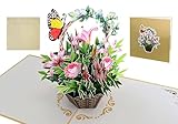 Popupkartenwelt | Pop Up Karte Blumen 'Lily Basket' | 3D Popupkarte als besondere Geburtstagskarte, Weihnachtskarte, Muttertag | Mit Liebe für Frau, Mann, Freundin, Freund, Mutter, Vater