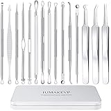 Mitesserentferner Komedonenquetscher Set, IUMAKEVP 15 Stücke Hochwertiger Blackhead Remover aus Edelstahl von Mitessern und Pickeln im Gesicht, Pickel Ausdrücken Werkzeug mit Metallgehäuse (Silber)