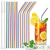 12 Der Set Edelstahl Strohhalme, LTStore Strohhalme Wiederverwendbar, Metall Strohhalme Edelstahl mit 2 Reinigungsbürste Umweltfreundlich für Cocktails, Milchtee & mehr