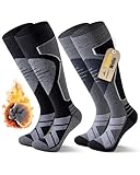 Niorasen 2 Paar Merino Skisocken Herren Damen, Thermo Snowboard Socken, Skistrümpfe mit Polsterung, Wärme Kniestrümpfe für Skifahren, Snowboarden, Outdoor Wintersport, Size L, Schwarz Grau