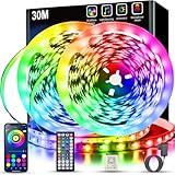 Keepsmile LED Strip 30m, RGB LED Streifen with Remote & Bluetooth APP Control,Timer Setting,Dimmable Led Lichtband Music Sync Colour Changing LED Lichterkette for Gaming Zimmer Deko (2 Rolls of 15 m)