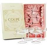 GLASSIQUE CADEAU Vintage Art Deco Gerippte Coupe Gläser | 4er Set | 200 ml Klassische Cocktailgläser für Champagner, Espresso Martini, Cosmopolitan, Daiquiri | Speakeasy Kristall Champagnerschalen