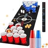 Bierpong Becher Set, Trinkspiel Tisch Matte Set, Beerpong Partybecher Enthält 32 Becher (500ML) +8 Tischtennisbälle+Tischmatte, Wiederverwendbare, Für Party Trinkspiele Camping Geburtstag Hochzeit