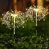 PUAIDA Solarlampen für Außen Garten, 2 Pack Feuerwerk Solarleuchten Garten Deko mit Durchsichtiges Rohr und Warmweißes Licht, IP65 Wasserdicht Solar Lampe für Outdoor Patio Rasen Fest Deko