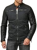 Redbridge Herren Bikerjacke Kunst- Lederjacke Baumwolle Kunstleder Double, L, M6070 - Schwarz