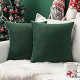 MIULEE 2er Set SAMT Kissenbezug Weihnachten Kissenhülle Dekorative Dekokissen Sofakissen Lendenkissen Wurfkissenbezug mit Verstecktem Reißverschluss Sofa Schlafzimmer 16x16 Inch 40x40 cm Dunkelgrün