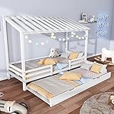 KecDuey Hausbett Ausziehbett Jugendbett Bett mit Stauraum Tagesbett Funktionsbett Bett 90x200 Kojenbett,Matratze Nicht enthalten