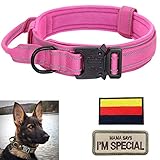 Hundehalsband Verstellbar mit Kontrollgriff, Taktisch Halsband Nylon, Hunde Halsband Gepolstert, Metallschnalle, für Mittlere Große Hunde Jagd Training Outdoor, K9 Rosa L Breit