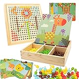 Gohytal Mosaik Steckspiel für Kinder, Spielzeug ab 2 3 4 5 7 8 Jahre Holz Montessori Steckspiel Geschenke für Weihnachten für Jungen und Mädchen-A