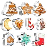 10 Stücke Weihnachten Ausstechformen Set,Mini Weihnachten Keksausstecher,Edelstahl Weihnachtsbaum, Lebkuchenmann,Schneeflocke,Zuckerstange Plätzchenausstecher,Ausstecher Weihnachten zum Backen