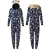 Geilisungren Weihnachten Pyjama Familien Schlafanzug Damen Herren Kinder Jumpsuit Kuschelig Hoodie mit Reißverschluss Kapuze Weihnachts Schlafanzug Set Einteiler Nachtwäsche Overall Hausanzug