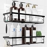 Kitsure Duschablage ohne Bohren - 2 Stück rostfreie Badezimmer Organizer, schnell trocknende Badregal, mit großer Kapazität, langlebige Shampoo Halterung für Dusche aus Edelstahl, Large, Schwarz