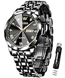 OLEVS Uhren Herren Diamant Business Kleid Analog Quarz Edelstahl Wasserdicht Leuchtdatum Zweifarbig Luxus Casual Armbanduhr Geschenke für Männer