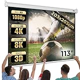 Jago® Leinwand Beamer - 1:1, 4:3, 16:9, HD 4K 3D, Rollo, Manuell Ausziehbar, Gain 1,0 - Beamerleinwand, Projector Screen, Projektionsleinwand, Rolloleinwand, Heimkino (203x203 cm - 113')