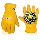 FEISHDEK Leder Handschuhe Arbeitshandschuhe Herren Gartenhandschuhe Dornenfest Damen Kaktus Schutzhandschuhe