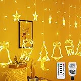 LED Lichterkette Lichtervorhang 2.5M 138 LEDs Strom Sterne & Weihnachtsmuster Deko mit Merkfunktion, Timer, Fernbedienung 8 Modi Für Innen Außen, Weihnachten, Party, Hochzeit, Garten, Balkon, Fenster