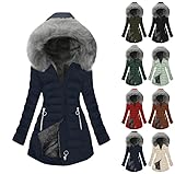 Die DiscounterWintermantel Damen Warm Gefüttert Steppjacke Lange Elegant Damenmantel Winter Langarm Parka Jacke mit Kapuze Winterparka Mantel Einfarbig Bequemes Sportjacke Winddicht Outdoorjacke