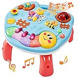 LINFUN KIDS Musik Aktivität Tisch Baby Spielzeug, Kinderspielzeug ab 1 Jahr mit Musik und Licht Musikspielzeug Spieltisch Baby Geschenk Kleinkind 18 Monate 1 2 Jahre Mädchen Junge