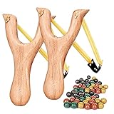 GERUI 2 Stück Schleuder Steinschleuder Zwille Set, Holz Schleuder für Outdoor Sportarten, Katapult mit 100pcs Zwille Tonkugeln, für Erwachsene und Kinder,Spielzeug für den Außenbereich