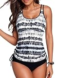 Aleumdr Tankini Damen Bauchweg Farbblock Badeanzug Damen Sexy Bademode mit Bügel Zweiteiler Swimsuit Schwarz Größe Mittel