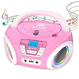 KLIM Candy Kids CD Player für Kinder - NEU 2024 - UKW-Radio - Inklusive Batterien - Rosa - Boombox tragbar - CD Spieler Kinder- mit Lautsprechern, Kleinkinder (Pink)