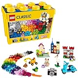 LEGO Classic Große Bausteine-Box, Konstruktionsspielzeug für Mädchen und Jungen mit Aufbewahrungsbox, enthält bunte LEGO Steine, Reifen, Türen, etc. in 33 Farben, Geschenk für Kinder ab 4 Jahren 10698