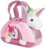 BRUBAKER Einhorn Tasche Regenbogen - 20 cm - Plüschtier in Handtasche - Plüsch Stofftier Kuscheltier - Rosa