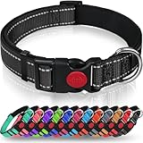 Taglory Hundehalsband, Weich Gepolstertes Neopren Nylon Hunde Halsband für Große Hunde, Verstellbare und Reflektierend für das Training, Schwarz