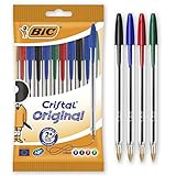 BIC 830865 Cristal Original, 10er Kugelschreiber-Set, Kulis mit blauer, schwarzer, roter und grüner Farbmine