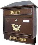 Pachurka & Dąże Großer Briefkasten/Postkasten XXL Kupfer/Bronce mit Zeitungsrolle Zeitungsfach Schrägdach Trapezdach