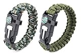 Paracord Survival Armband, Deesospro® 2 Stück Survival Kit mit Flint Fire Starter, Schaber, Kompass, Pfeife und Fallschirmseil Schnalle für Wandern Camping, Bootsfahren