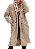 Onsoyours Plüschjacke Lang Damen Teddy Revers Elegant Plüschmantel Plüsch Oberbekleidung Winter Kunstpelzjacke Wintermantel Jacke Winterjack Fleecejacke A Khaki L