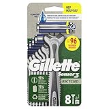 Gillette Sensor3 Recycled Einwegrasierer, 8 Rasierer mit 3-fach Klinge, Nassrasierer mit 95% recyceltem Kunststoff im Griff