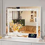 Hansong Schminkspiegel mit Beleuchtung Crystal Crush Diamond Mirror, Dimmbarer Touchscreen Hollywood Spiegel mit LED Strip, Schminkspiegel mit USB Anschluss für Tisch- oder Wandmontieren