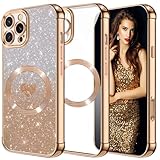 für iPhone 15 Pro Hülle Glitzer Handyhülle mit Mag-Safe für iPhone 15 Pro 5G Hüllen Transparent Bling Sparkle Slim Soft Silikon Dünn Weich TPU Schutzhülle für iPhone15 Pro Glitzerhülle (Gold)