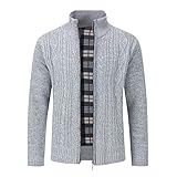 Sliktaa Herren Strickjacke Festival Cardigan Warm Trachtenjacke Mode Schlichter Pullover Langarm Sweatjacke Reißverschluss(Hell Grau L)