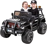 Actionbikes Motors Kinder Elektroauto Jeep Wrangler Offroad - 4x4 Allrad - USB - Sd Karte - 4 x 35 Watt Motor - 2-Sitzer - Rc 2,4 Ghz Fernbedienung - Elektro Auto für Kinder ab 3 Jahre (Schwarz)