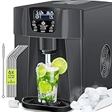 KESSER® Eiswürfelbereiter | Eiswürfelmaschine Edelstahl | 100W Ice Maker | 12 kg 24 h | 2 Würfelgrößen | Zubereitung in 6 min | 2 Liter Wassertank | Timer | LCD-Display | Wassertank, Anthrazit