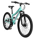 BIKESTAR Kinder Fahrrad Fully Mountainbike 21 Gang Shimano, Scheibenbremse ab 8 Jahre | 24 Zoll Kinderrad MTB | Mint