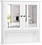 Yaheetech Spiegelschrank, Badschrank, Hängeschrank mit Spiegeltür, Badezimmerspiegel mit Ablagen, 56cmx13cmx58cm, Weiß