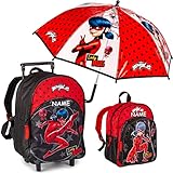 alles-meine.de GmbH 3 TLG. Set Kinder Trolley + Rucksack + Regenschirm Miracul. - Ladybug und Cat Noir inkl. Name - wasserabweisend & beschichtet - für Mädchen & Jungen - T..