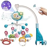 Mini Tudou Baby Mobile,Mobile Babybett mit Timing-Funktion & Stern Projektor,Fernsteuerung Spieluhr mit Musik & Licht,Tiere Rassel Beißring für Neugeborene,Geschenk Baby Spielzeug für 0-24 Monate