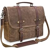 NEWHEY Herren Umhängetaschen Aktentasche Laptoptasche Wasserdichte Canvas Groß Arbeitstasche Messenger Bag Männer Vintage 15.6 Braun