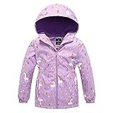 SXSHUN Kinder Mädchen Softshell Jacke mit Fleecefütterung Übergangsjacke Druck Wanderjacke Outdoorjacke Warm Winddicht Atmungsaktiv Frühling Herbst, Helles Lila, 122-128(Etikettengröße:130)