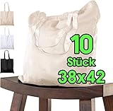 10 STÜCK Baumwolltasche 38x42 cm unbedruckt, zwei KURZE Henkel OEKO-TEX® zertifiziert Stofftasche, Tragetasche, Baumwollbeutel, Einkaufstasche, Jutebeutel, Stoffbeutel Einkaufsbeutel bemalen Natur