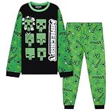 Minecraft Schlafanzug Kinder Baumwolle, Creeper Schlafanzug Jungen Lang mit Oberteil und Pyjamahose 7 bis 14 Jahren - Geschenke für Jungs (Grün/Schwarz, 11-12 Jahre)