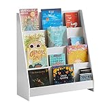 SoBuy KMB32-W Kinder Bücherregal Kinderregal Zeitungsständer mit 4 Ablagefächern Aufbewahrungsregal für Kinder Büchergestell Hängefächerregal Weiß BHT ca.: 80x88x30cm