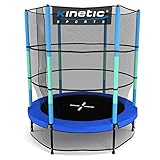 Kinetic Sports Trampolin Kinder Indoortrampolin Jumper 140 cm Randabdeckung Stangen gepolstert, Gummiseil-Federung Sicherheitsnetz Blau